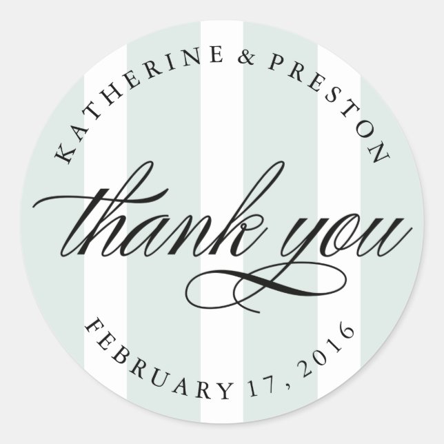 Classic Stripes Wedding Thank You Favor Sticker (Front)