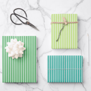 Classic Stripes White - 3 Green Wrapping Paper Sheets