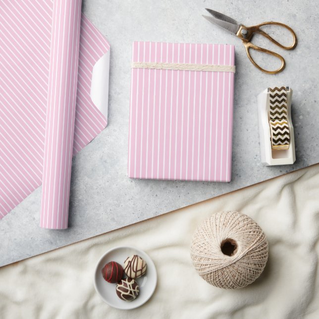 Classic Stripes White - Light Pink Wrapping Paper (Crafts)