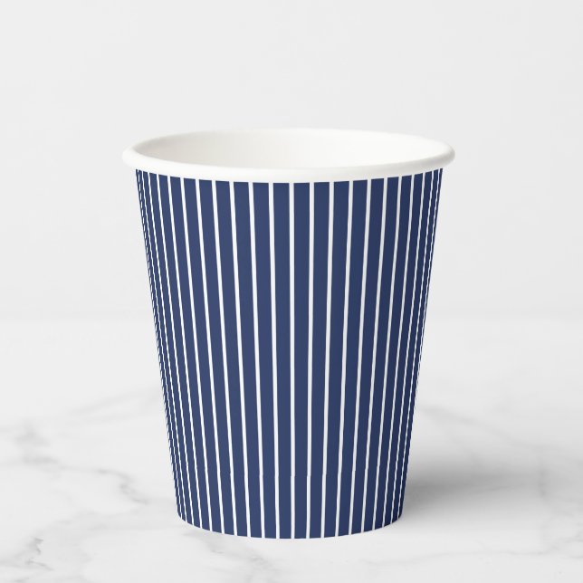Classic Stripes White - Navy Blue Paper Cups (Front)