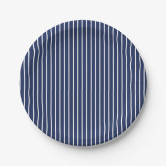 Classic Stripes White - Navy Blue Paper Plates