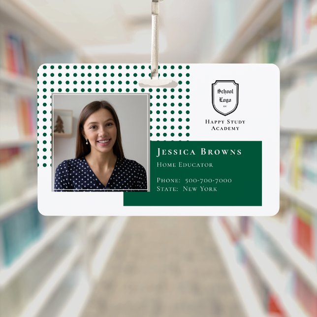 Classic Student ID Dark Green School Logo Photo  Badge (Classic Student ID Dark Green School Logo Photo Badge)