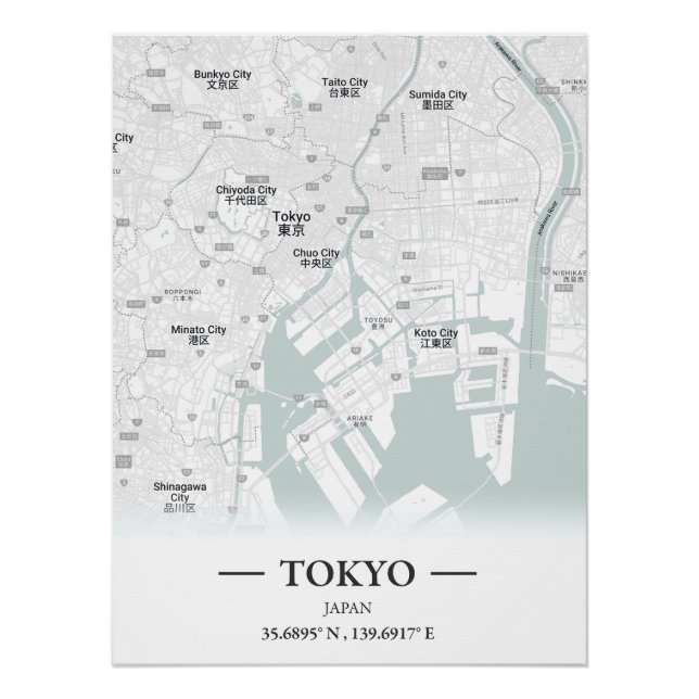 Classic style city map of Tokyo, Japan Poster (Front)