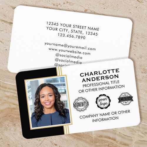 Classic Style Custom ID Photo Black Gold Business Card
