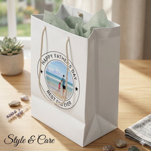 Classic Style Fathers Day White Medium Gift Bag
