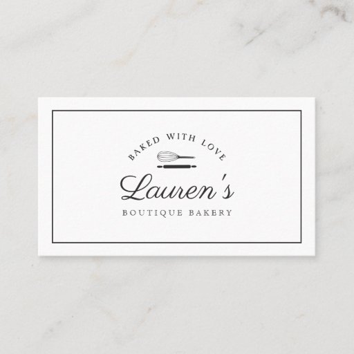 Customizable Classic Style Home Bakery Logo Baked with Love Business Card