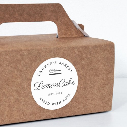 Classic Style Home Bakery Logo Baked with Love Classic Round Sticker