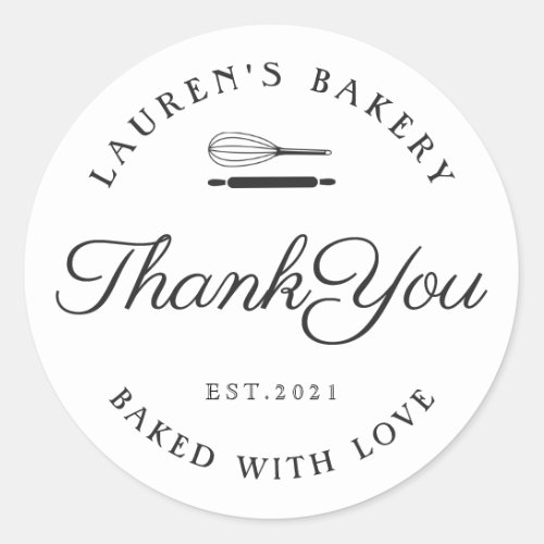 Classic Style Home Bakery Logo Thank You Classic Round Sticker