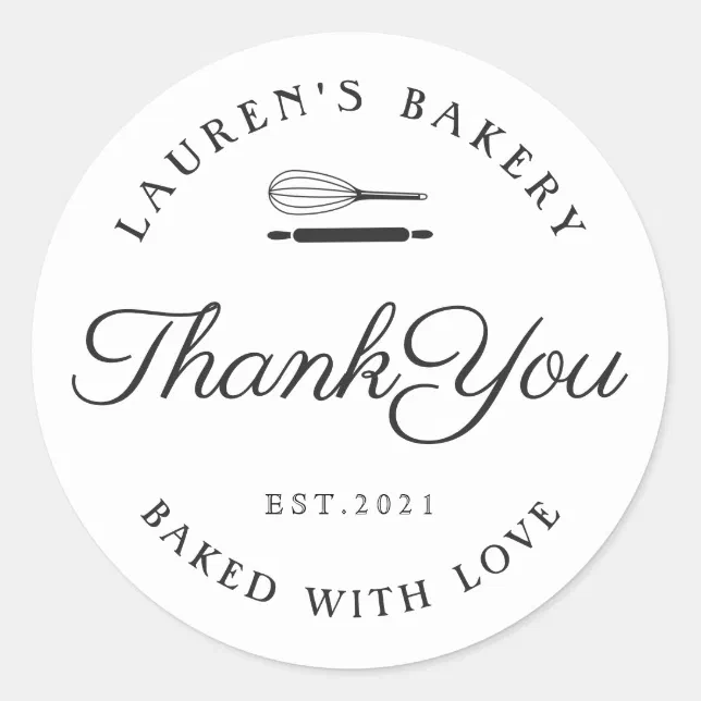 Classic Style Home Bakery Logo Thank You Classic Round Sticker | Zazzle