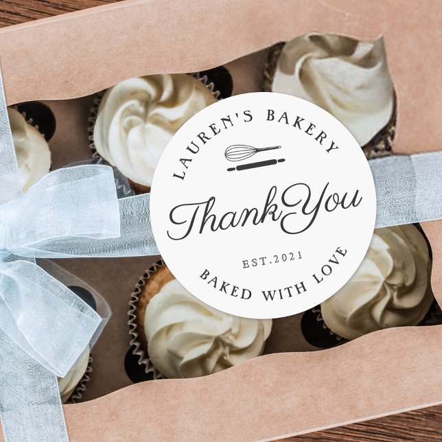 Classic Style Home Bakery Logo Thank You Round Sticker (Creator Uploaded)