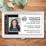 Classic Style Notary Public ID Black Gold Business Business Card Case<br><div class="desc">Create a professional look with this classic Notary Public Business Card Case. This stylish template is personalized with your ID photo, name, details, and accreditation logo. Perfect for a Notary Public, Loan Signing Agent, Certified Notary Trust Delivery Agent, CNTDA, Mobile Notary, Apostille or other legal profession. Printed colors: black, white...</div>