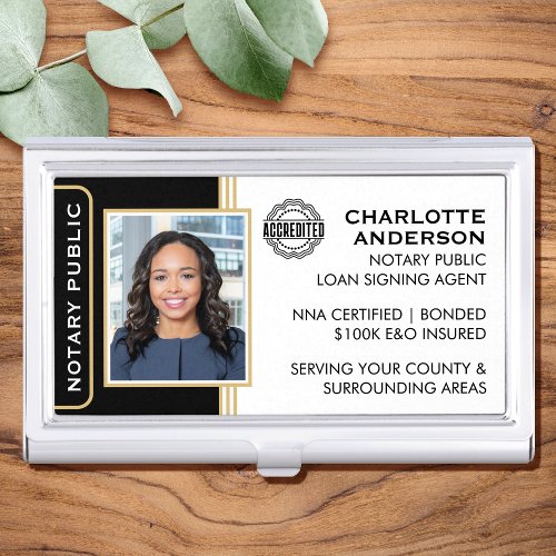 Classic Style Notary Public ID Black Gold Business Business Card Case