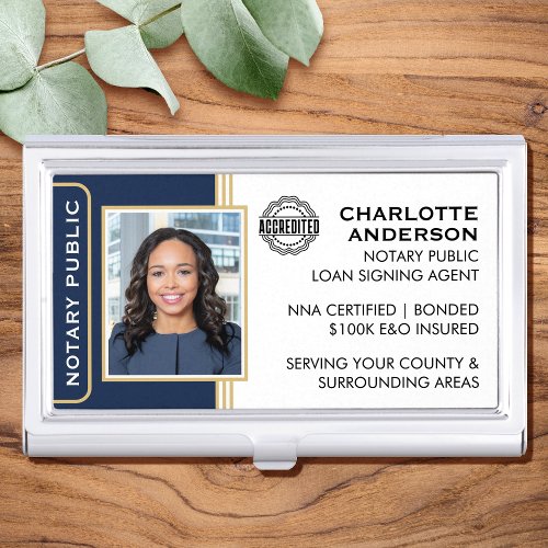 Classic Style Notary Public ID Blue Gold Business Business Card Case
