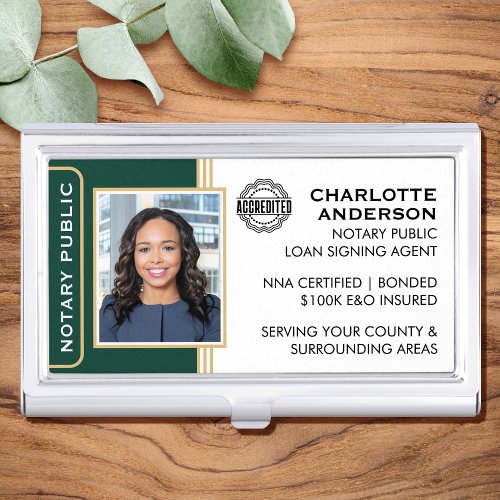 Classic Style Notary Public ID Green Gold Business Business Card Case