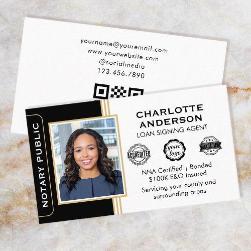 Classic Style Notary Signing Agent ID Black Gold Business Card