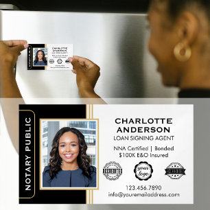 Classic Style Notary Signing Agent ID Black Gold Business Card Magnet