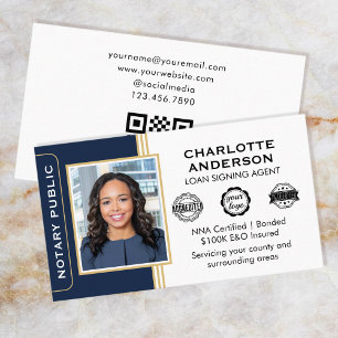 Classic Style Notary Signing Agent ID Blue Gold Business Card