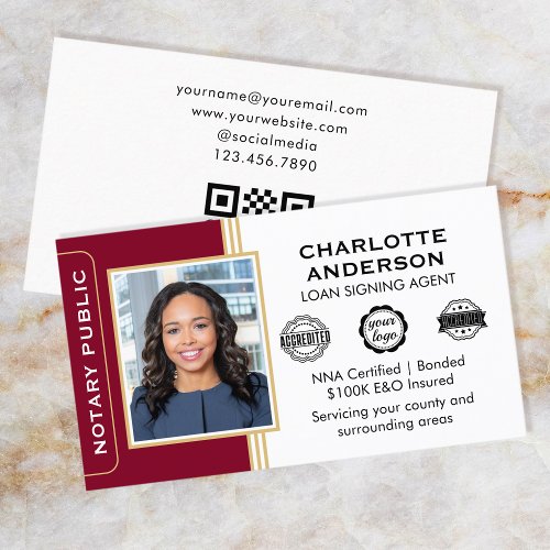 Classic Style Notary Signing Agent ID Burgundy Business Card