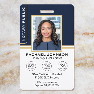 Classic Style Notary Signing Agent ID Navy Gold Badge