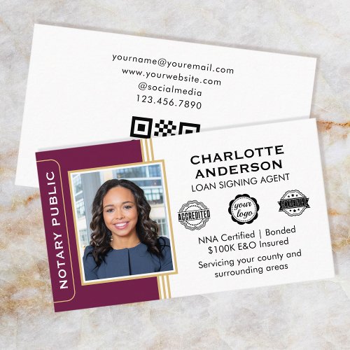 Classic Style Notary Signing Agent ID Plum Gold Business Card