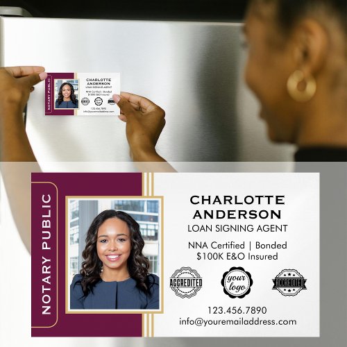 Classic Style Notary Signing Agent ID Plum Gold Business Card Magnet