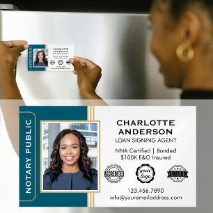 Classic Style Notary Signing Agent ID Teal Gold Business Card Magnet
