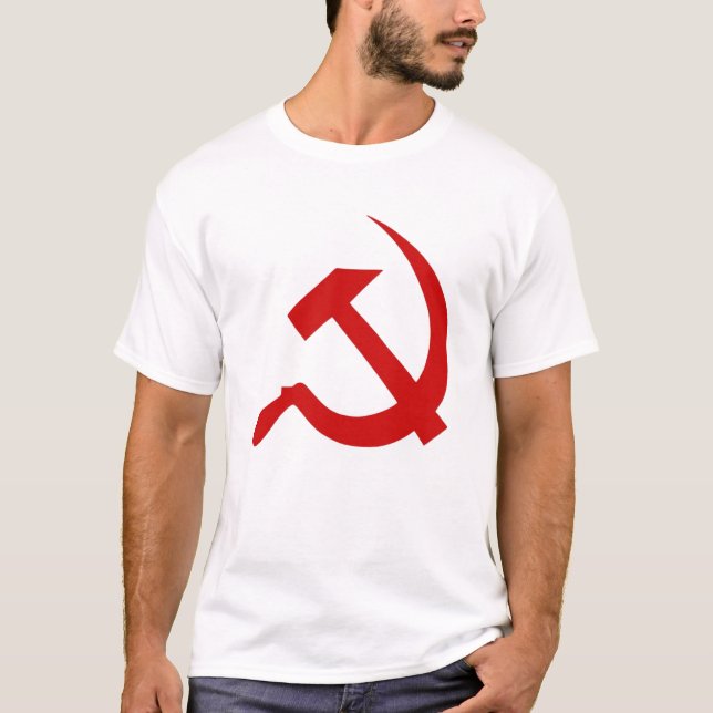 Classic Style Red Hammer & Sickle on White T-Shirt (Front)