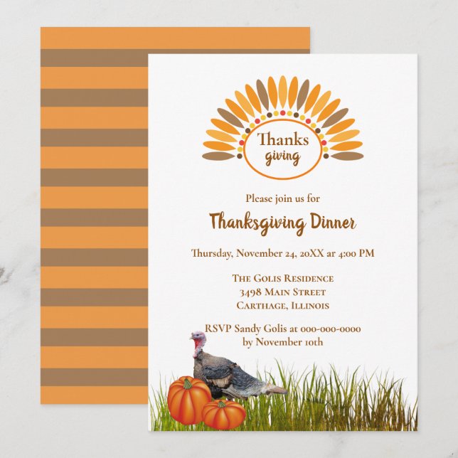 Classic Style Thanksgiving Dinner Invitation (Front/Back)