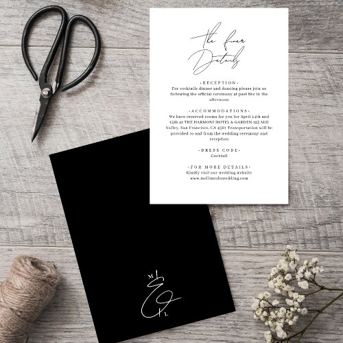 Classic Stylish Black and White Wedding Details Enclosure Card