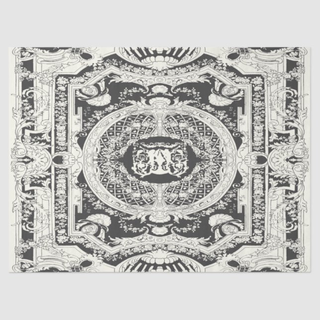 Classic Stylish Elegant Black Baroque Ornament Tissue Paper (Front)