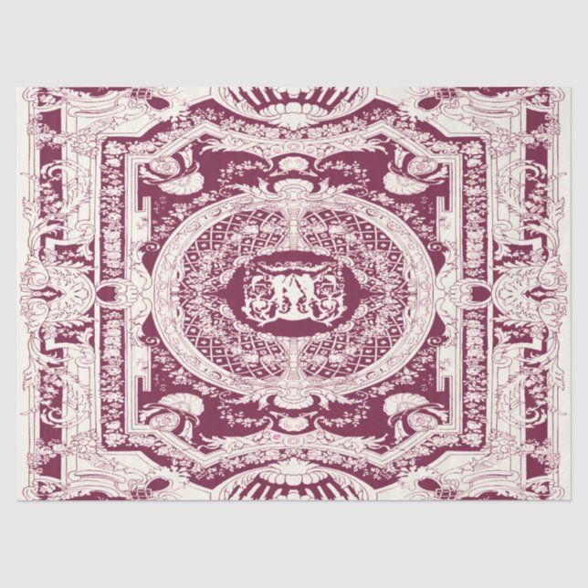 Classic Stylish Elegant Burgundy Baroque Ornament Tissue Paper (Front)