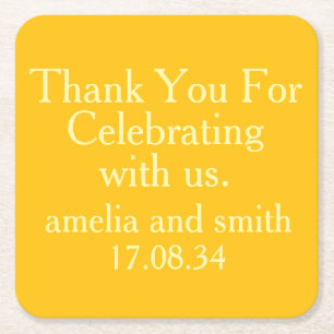 CLASSIC STYLISH ELEGANT CUSTOMIZED NAME WEDDING SQUARE PAPER COASTER