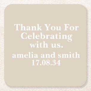 CLASSIC STYLISH ELEGANT CUSTOMIZED NAME WEDDING SQUARE PAPER COASTER
