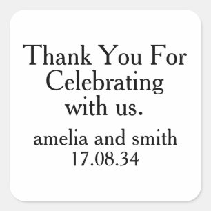 CLASSIC STYLISH ELEGANT CUSTOMIZED NAME WEDDING SQUARE STICKER
