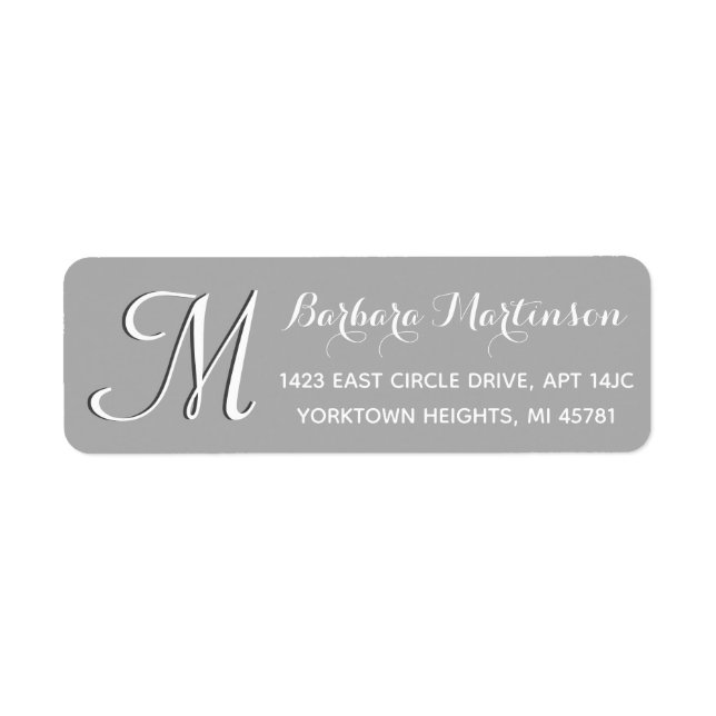 Classic Stylish Grey White Custom Monogram Address Label (Front)