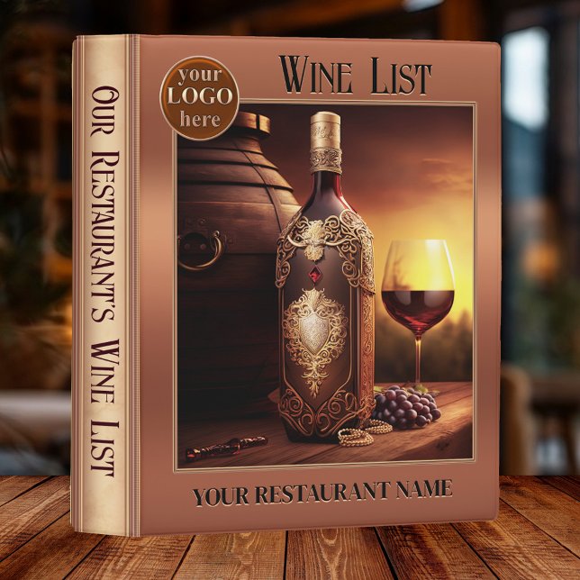 Classic Stylish Restaurant Wine List Mini Binder (A classic mini binder featuring your photo on brown rose gold - restaurant - wine list - logo)