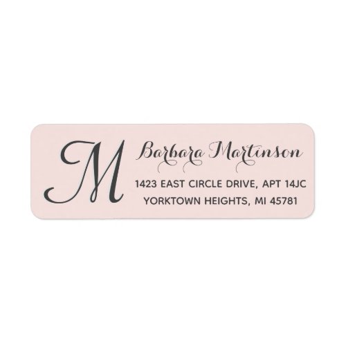 Classic Stylish Soft Pink Black Custom Monogram  Label