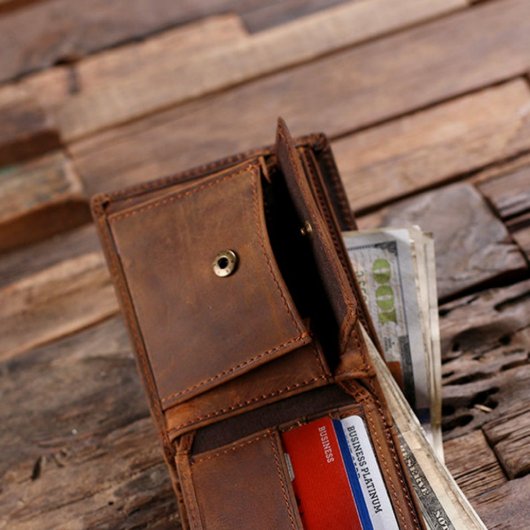 Classic & Suave Brown Genuine Leather Coin Wallet (Inside)