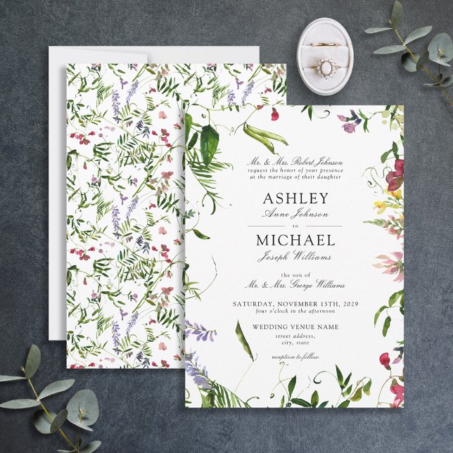Classic Summer Wildflower Watercolor Wedding Invitation (Creator Uploaded)