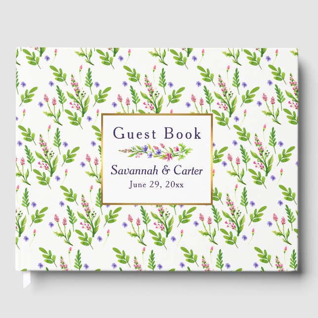 Classic Summertime Flowers Wedding Guest Book (Front)