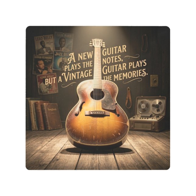 Classic Sunburst Hollow Body Guitar Metal Print (Front)
