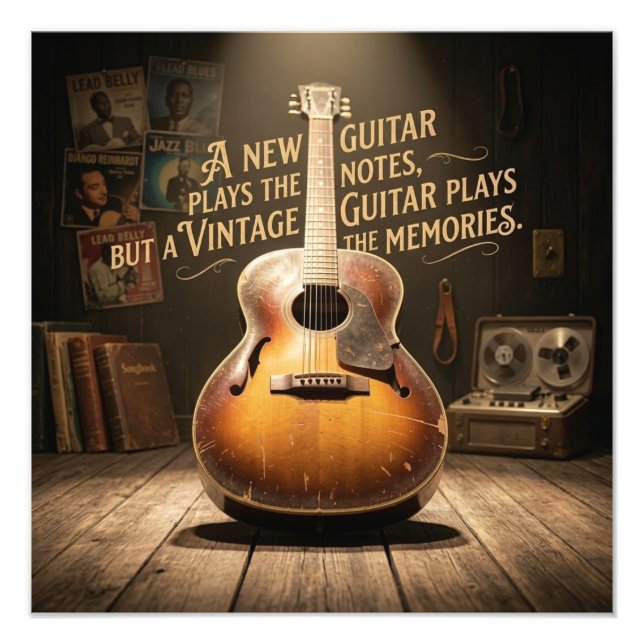 Classic Sunburst Hollow Body Guitar Photo Print (Front)