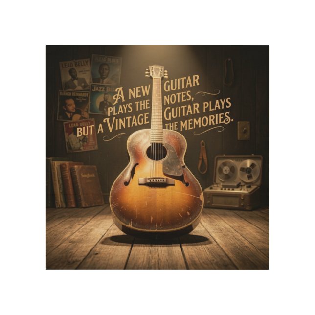 Classic Sunburst Hollow Body Guitar Wood Wall Art (Front)