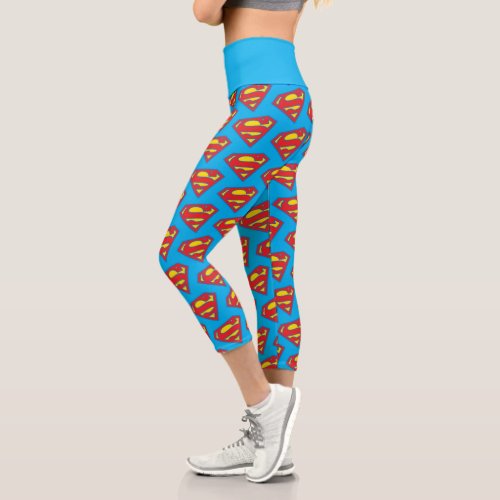 Classic Supergirl Logo with Blue Outline Capri Leggings