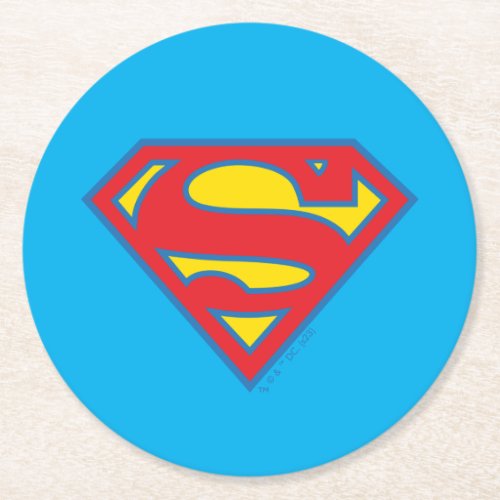 Classic Supergirl Logo with Blue Outline Round Paper Coaster