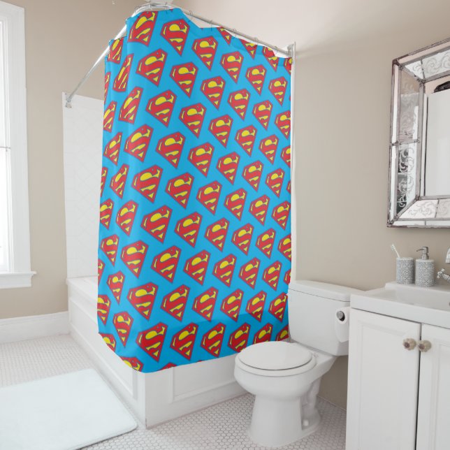 Classic Supergirl Logo with Blue Outline Shower Curtain (In Situ)