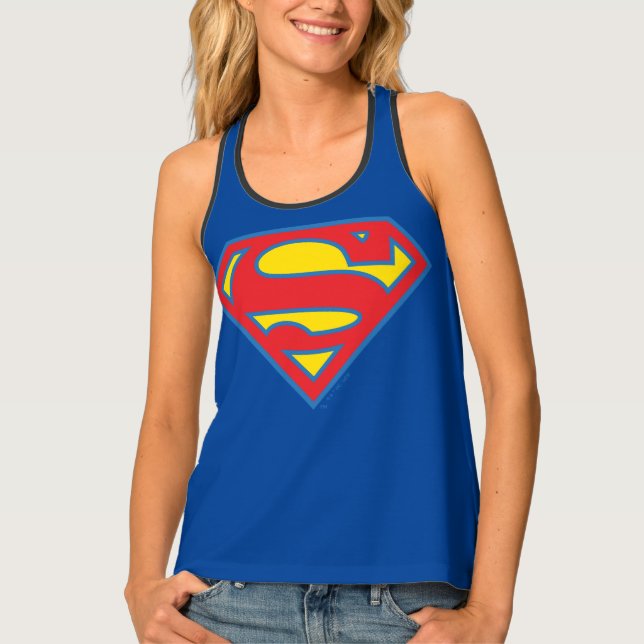 Classic Supergirl Logo with Blue Outline Tank Top (Front)