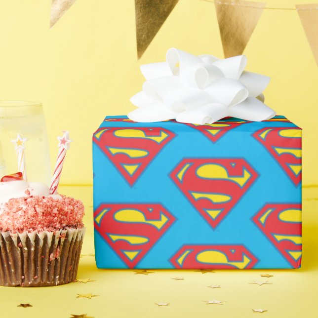 Classic Supergirl Logo with Blue Outline Wrapping Paper (Birthday Party)