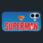 Classic Superman Bold Logo iPhone 16 Case<br><div class="desc">Bring timeless superhero energy to your style with this striking Superman design! Featuring the bold red “SUPERMAN” text with a silhouette of the Man of Steel heroically posed within the lettering, this artwork pops against a sleek gradient blue background. Topped with the iconic red and yellow “S” shield, it’s a...</div>