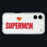 Classic Superman Bold Logo iPhone 16 Case<br><div class="desc">Bring timeless superhero energy to your style with this striking Superman design! Featuring the bold red “SUPERMAN” text with a silhouette of the Man of Steel heroically posed within the lettering, this artwork pops against a sleek gradient blue background. Topped with the iconic red and yellow “S” shield, it’s a...</div>